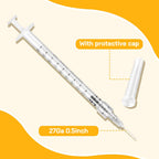 100 Pack Luer Lock Syringe 1ml with 27Ga 1/2 Inch Needle - Disposable Syringes 1ml with Sharp Needles - Individually Sealed, Sanitized 1ml Syringes with Needle Set for Refilling Liquid, DIY