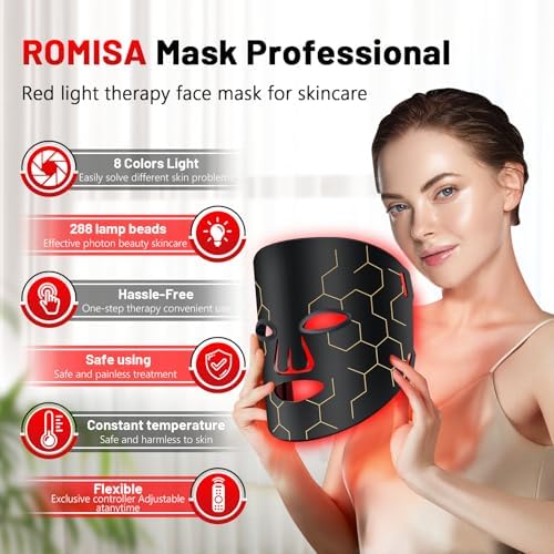 Red Light Therapy Mask for Face, 8-1 Colors Light Facial Skin Care Mask, Red Light Therapy Mask At Home, 660nm&850nm Infrared Light Therapy Device Mask With Timer Remote Control, Relife, Active