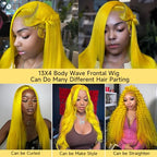 Yellow Wig Human Hair 30 Inch 13x4 Yellow Lace Front Wig Human Hair Pre Plucked 200% Density Body Wave Yellow Human Hair Lace Front Wigs Colored Yellow Human Hair Wig for Women