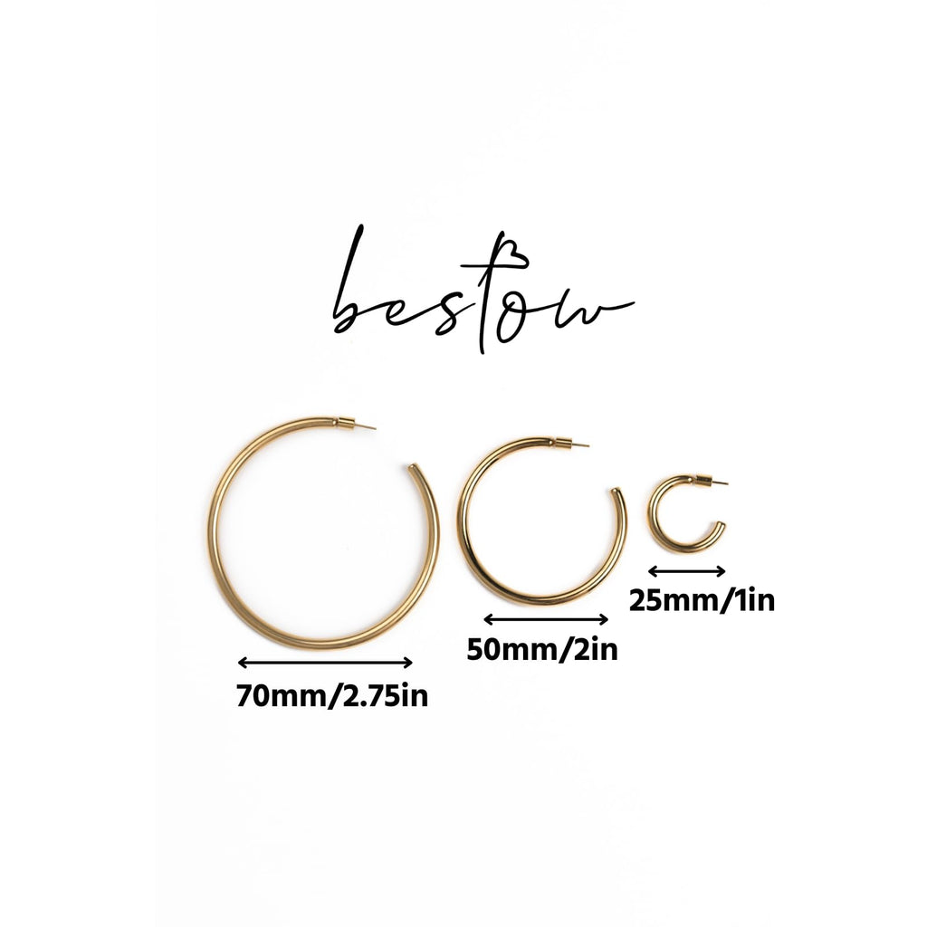 BESTOW Designer Gold and Silver Hoop Earrings for Women: 18K Gold Plated, Hypoallergenic, Waterproof, Non-Tarnish in 3 Sizes: 1 in, 2 in, 2.75 in [Gold, 2 in]