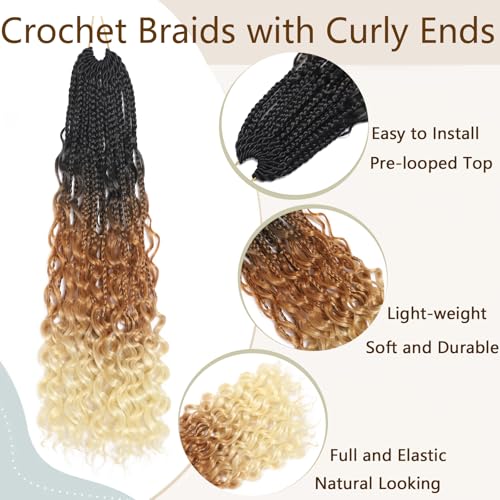 24 Inch Goddess Box Braids Crochet Hair Ombre Blonde Boho Braids Crochet Hair 7packs Crochet Braids With Curly Ends Three Tone Ombre Crochet Boho Braids Pre Looped Goddess Braids Crochrt Hair