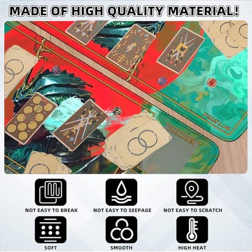 MTG Playmat Stitched Edges, MTG Mats with Zones for MTG TCG 24 x 14 inches Trading Card Inked Game Playmats with Storage Bag Smooth Rubber Surface Battle Game