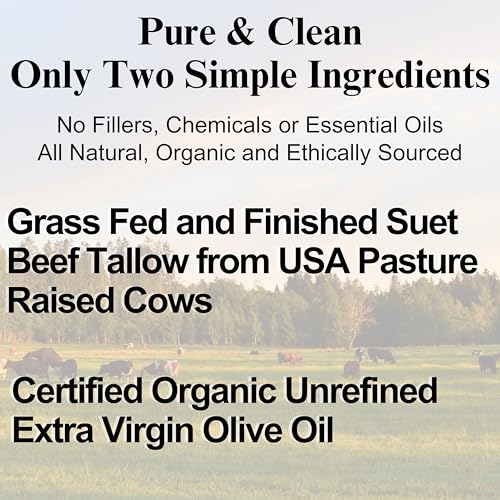 Whipped Tallow Balm for Skin, 100% Grass Fed Beef Tallow Face Moisturizer - Organic Body Butter, Beef Tallow for Skin, Eczema, Baby, Made in USA, Unscented, 2 oz