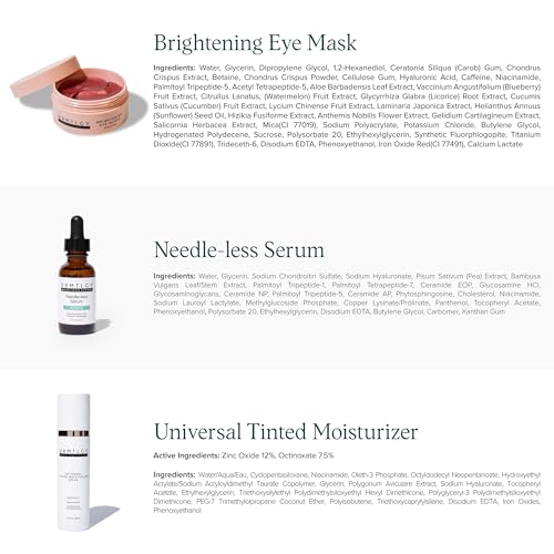 DRMTLGY Best Sellers Bundle: Brightening Eye Masks, Needle-less Serum, & Anti-Aging Tinted Moisturizer with SPF 46