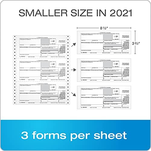 Adams 1099 NEC 3 Up 2021 Continuous Forms, 4 Part Carbonless Forms, for Pin Fed Dot Matrix Printers, with 3 1096, 20 Pack (TXA2299-NEC21)