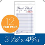 Adams Guest Check Pad, Single Part, White, 3-11/32" x 5-7/16", 100 Sheets/Pad, 12 Pads/Pack (2100-12)