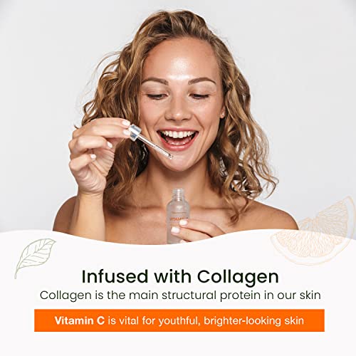 Vitamin C Serum With Collagen - Dermatologist Tested, Skin Brightening, Anti-Aging, Acne Treatment, Fades Dark Spots, Cruelty Free Korean Skin Care For All Skin Types - 1.69 oz