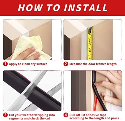 50 Feet D-Shape Rubber Weather Stripping Door Seal Strip, Fingwerk Self-Adhesive Backing Door Weatherstripping for Door Frame Insulation Large Gap, Easy Cut to Size with Tailor Scissors(Black)