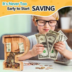 SummiDate Wooden Letter Piggy Bank| Piggy Bank for Boys Girls Toddler| Alphabet P Money Bank| Coin Bank Birthday Gift for Kids|Birthday Gift for Kids (P)