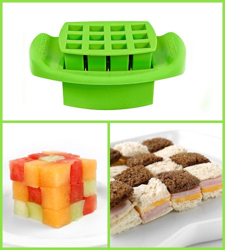 FunBites Set of 3 Food Cutters, Green Squares, Pink Hearts, Blue Triangles