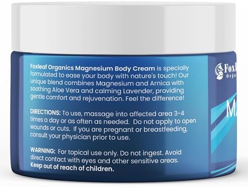 Magnesium Cream - Support for Sleep, Leg Cramps, Joint Support, & Muscle Soreness - Maximum Strength Magnesium Lotion with Arnica, Shea Butter, Lavender Essential Oil - Made in USA - 4oz