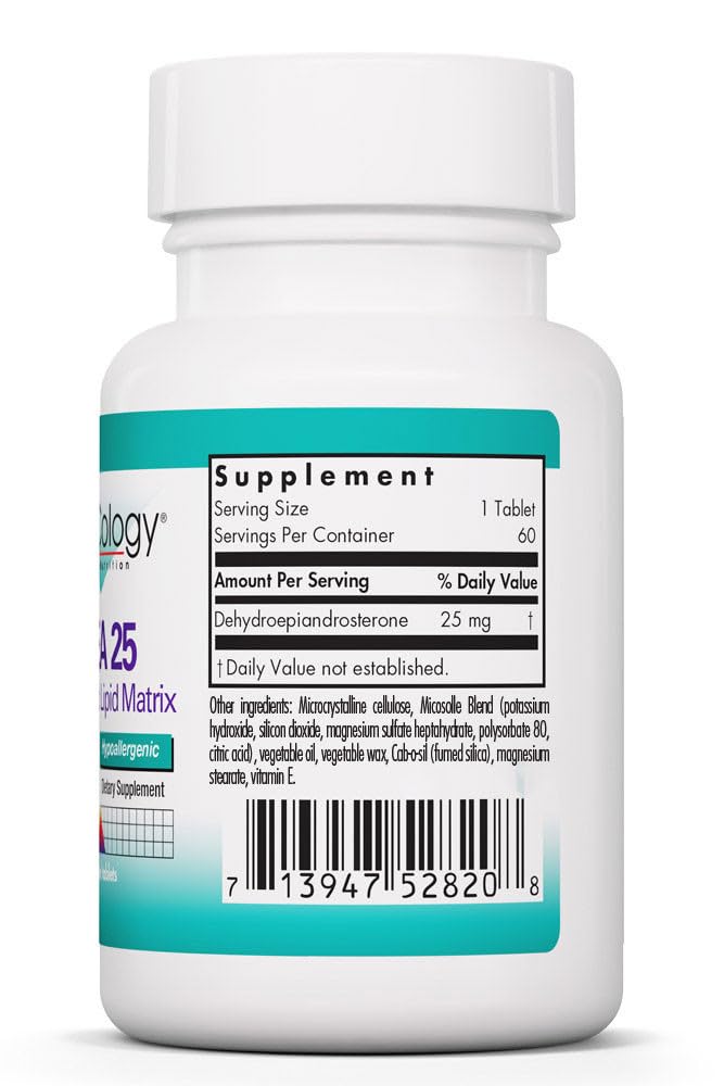 NutriCology DHEA 25 mg - Micronized Lipid Matrix Tablets - Hormone & Vitality Support - Enhanced Absorption Formula - Hypoallergenic - 60 Servings - 60 Tablets