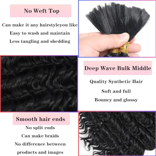 Deep Wave Bulk Hair For Braiding Hair 18inch 300g Wet And Wavy No Weft Quality Synthetic Hair Braiding Extensions For Boho Braids Natural Color 4 Bundles/Pack