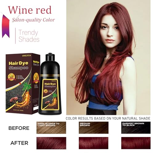 Burgundy Hair Dye Shampoo 3-IN-1,Gray Hair Coverage for Women & Men, Instant & Long-lasting Hair Color in Minutes, Pure Plant Extract Color Shampoo Hair Dye Kit for All Hair Types(Wine Red)