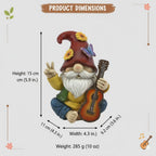 GoGnome Peace Sign Garden Gnome Figurine Outdoor Statue, Funny Guitar Playing Dwarf Rock Music Decor - 6‘’ Resin Lawn Ornament, Unique Housewarming Gift for Music Lovers & Gardeners (Red)