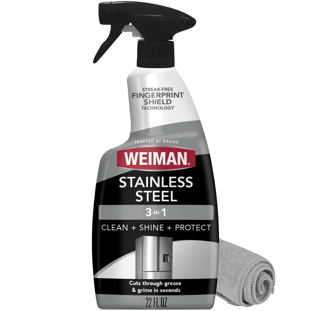 Weiman Stainless Steel Cleaner & Polish, Anti Fingerprint Spray Stainless Steel Cloth, Water Spots & Grease, No Streaks or Residue, Safe for Metal Polish, Chrome, Appliances, Fridge, Sinks & Grills