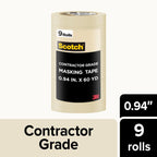 Scotch Contractor Grade Masking Tape, 0.94 inches by 60.1 Yards (540 Yards Total per roll), 4 Pack