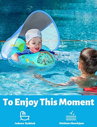 LAYCOL Baby Swimming Float Inflatable Baby Pool Float Ring with Sun Protection Canopy,add Tail no flip Over for Age of 3-36 Months