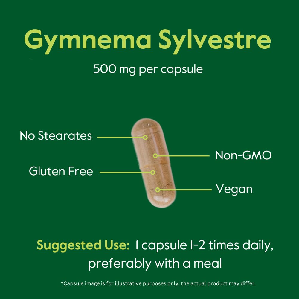 BESTVITE Gymnema Sylvestre 500mg (120 Vegetarian Capsules) - Standardized to 75% Gymnemic Acid - No Stearates - No Fillers - No Flow Agents- Vegan - Non GMO - Gluten Free