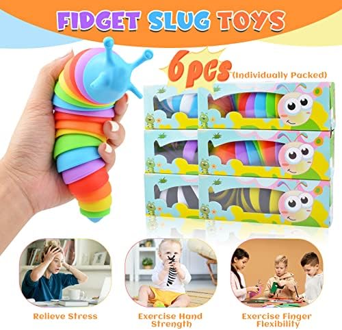 Cevioce Sensory Slug Fidget Toys - 6 Pcs Cute Autism Sensory Toys for Autistic Children & Kids Party Favors, Age 3+