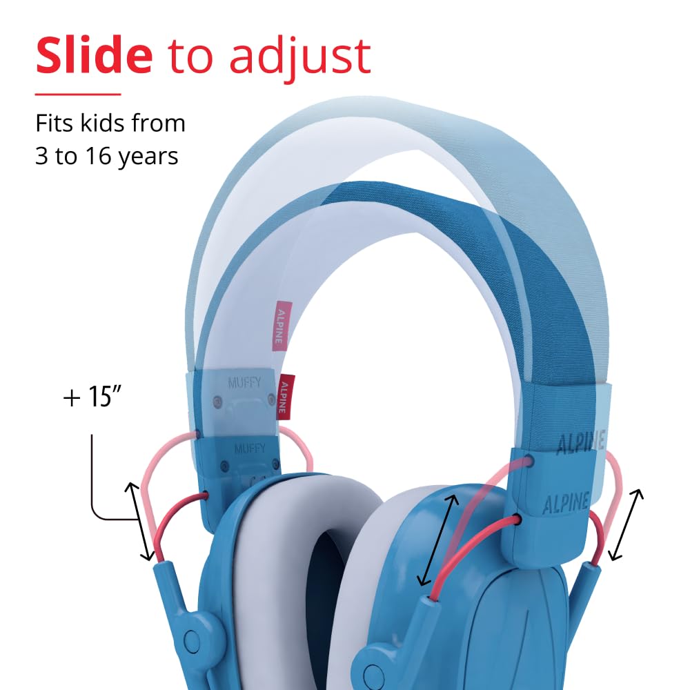 Alpine Muffy Kids - Hearing Protection - CE & ANSI Certified - Adjustable for Ages 3-16 years - Noise Cancelling Headphones - 22dB Sound Reduction Ideal for Protection and Concentration Aid - Blue