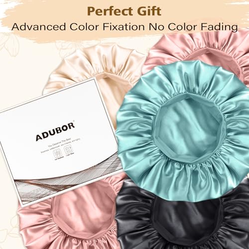 Adubor Silk Bonnet for Sleeping Women Men - Larger Double Layer Satin Bonnet for Sleeping - Non-Slip Silk Turban - Hair Bonnet for Sleeping - Sleep Cap for Curly Hair (Black+Pink)
