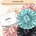 Adubor Silk Bonnet for Sleeping Women Men - Larger Double Layer Satin Bonnet for Sleeping - Non-Slip Silk Turban - Hair Bonnet for Sleeping - Sleep Cap for Curly Hair (Black+Pink)