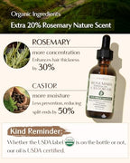 YANIBEST Organic Rosemary Essential Oil, Castor Oil, 100% Pure Natural Hair Oil for Strengthening Hair, Nourish and Repair Damaged Hair, Improve Scalp Health