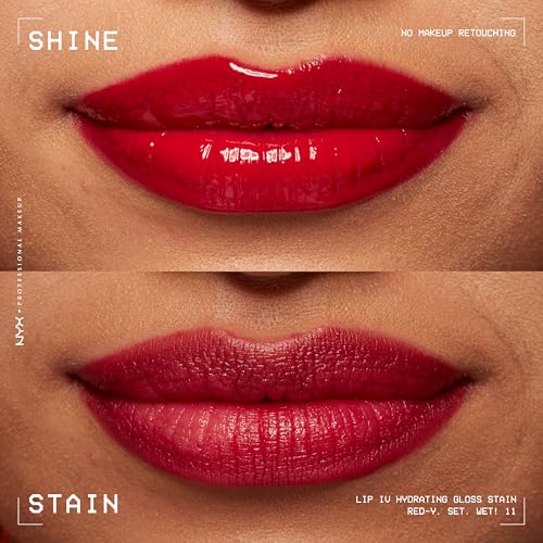 NYX PROFESSIONAL MAKEUP Lip IV Hydrating Glossy Lip Stain with 12HR Hydration - Red-y Set Wet (Red)