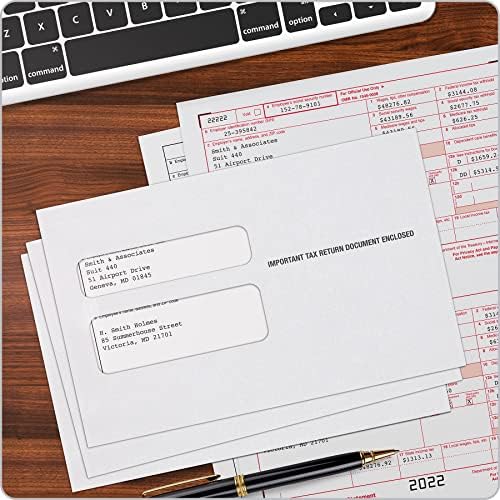 Adams W2 Envelopes, For Standard IRS W2 Forms, Gummed Double Window Security Envelopes, 5-5/8"x 9", 50 per Pack (TXA2219LR), White