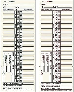 Adams Time Cards, Bi-Weekly, 2-Sided, Overtime Format, 3-3/8" x 9", Manila, Green/Red Print, 200-Count (9675-200)