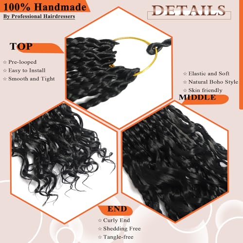 Flagship Goddess Box Braids Crochet Hair Pre looped,12 Inch 9 Packs Goddess Crochet Braids for Black Women Boho Crochet Box Braids with Curly Ends,Bohomian Pre looped Box Braids Crochet Hair-1B
