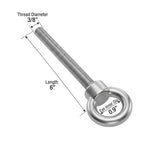 QWORK 3/8"x6" Stainless Steel Shoulder Eye Bolts – 10 Pack Machine Thread Set with Nuts for Metal Frame, Rigging & Cable Mounting