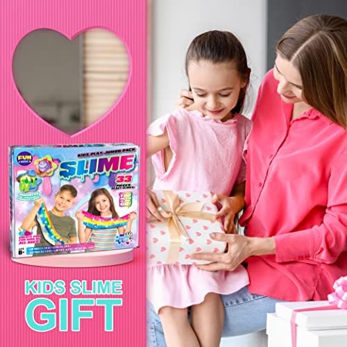 33 Cups Jumbo Slime Kit for Kids, FunKidz Premade Ultimate Slime Pack to DIY Soft, Cloud, Clear, Butter, Glitter, Glow in Dark Slime Making Kit Party Favors Gift Toys for Girls and Boys