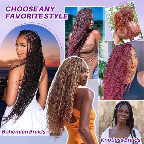 Human Braiding Hair for Boho Braids, Deep Wave Bulk Boho Braids Human Hair for Boho Knotless Braids Curly Bohemian Water Wave Braiding 70g 20 Inch Auburn Ginger (2 No Weft Bundles/Pack)