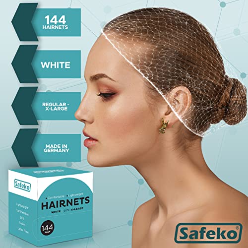 Hair Nets 144 PCS, Individually Wrapped, Lightweight Nylon Hairnets, Latex-Free | White, Large (24")