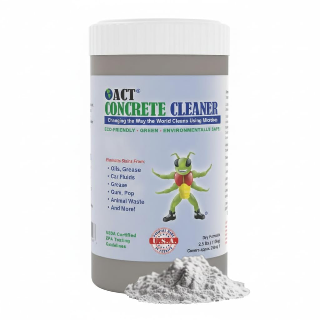 ACT Concrete Cleaner – Eco-Friendly Dry Powder Oil Stain Remover for Driveways, Sidewalks, Garages & Commercial Use | HOA Approved | Bioremediation Formula | Safe around Pets | 2.5lb