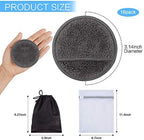 SUNLAND Reusable Makeup Remover Pads for Face,Eye,Lips 16 Pack Microfiber Face Cleansing Gloves Washable with Laundry Bag and Travel Bag Rounds Toner Pads (Round 3.15inchx16, Dark Grey)