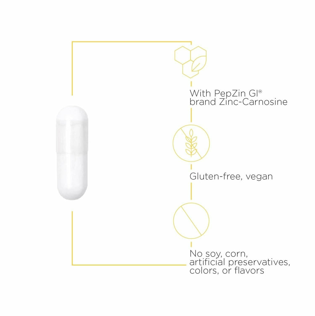 Integrative Therapeutics Zinc-Carnosine - Digestive & Gut Health Support* - GI Tract Supplement - Vegan, Gluten-Free & Dairy-Free - 60 Capsules (60 Servings)