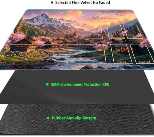 MTG Playmat with Zones Magic Card Playmat Game Mat,TCG & CCG Card Games Mat with Free Storage Bags Size 24 x 14 Inches (with Zones,Mountain)