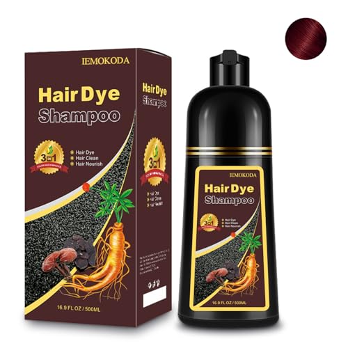 Hair Dye Shampoo 3-in-1 Champu Para Canas Mujer, Instant Dark Wine Red Herbal Hair Color Treated Shampoo, Burgundy Long Lasting Easy to Use for Women Men, 500ml