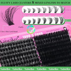 Fluffy Lash Clusters Kit 100D+200D Thick Volume Eyelash Clusters Kit 12-25mm Wispy Individual Lashes D Curl Long Cluster with Lash Bond and Seal Waterproof DIY Lash Extension Kit at Home (KIT-280PCS)