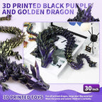 Large 3D Printed Dragon,30 Inch 3D Dragon Toys,Bigger Fidget Crystal Animals Toys, 3D Printed Articulated Animals for Home Office Car Desk Decor (Black Purple Gold, 30 inch)