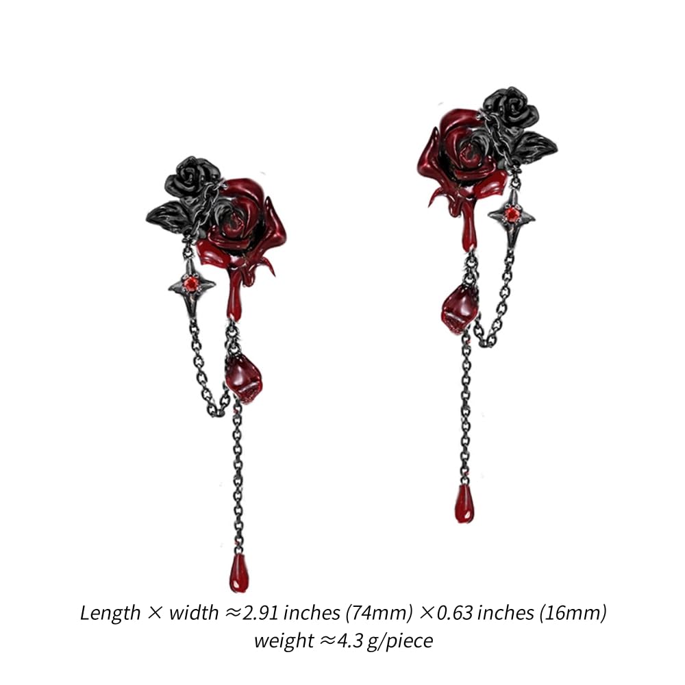 Gothic personality Red rose earrings Fashion long tassel earrings for women M3626