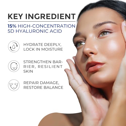 Intensive Repair Serum, 15% Hyaluronic Acid Serum with Ceramides and Centella Extract, Barrier Repair Redness Reilef Rosacea Treatment for Face Sensitive Acne Prone Skin, 30 Vials