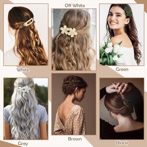 12 Pcs Flat Hair Clips for Women, Lay Flat Claw Clips Flower Hair Clips for Women French Concord Flat Hair Clips, 3 Styles Matte Hair Clips for Thin Thick Hair