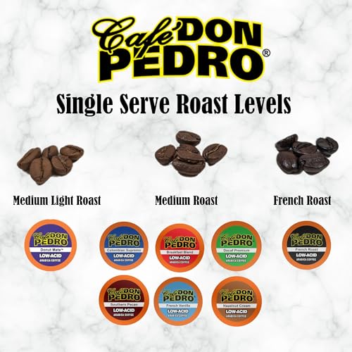 Cafe Don Pedro Donut Mate Low Acid Coffee Pods - Compatible with Keurig K-cup Coffee Maker, Medium Roast, 100% Arabica, Battles Heartburn, Acidic Reflux (12)