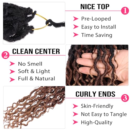 8Packs Goddess Locs Crochet Hair 18 Inch Ombre Faux Locs Crochet Hair with Curly Ends Pre-looped River Locs Crochet Braids Boho Hippie Locs Synthetic Hair Extensions(#1B3027)