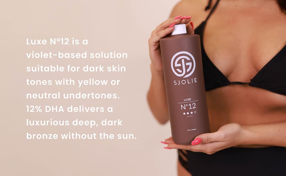 SJOLIE Spray Tan Solution - Luxe 12 - Violet Based Dark Blend | Sunless Tanning Solution for Deep, Dark Bronze Finish, All Natural (32oz)