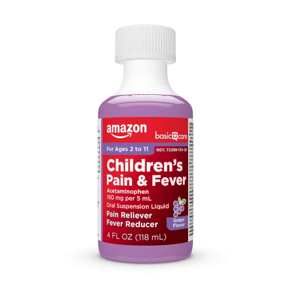 Amazon Basic Care Children's Acetaminophen 160 mg per 5 mL Oral Suspension, Grape Flavor, Pain Reliever and Fever Reducer for Headache, Sore Throat and Toothache, 4 fl oz (Pack of 2)